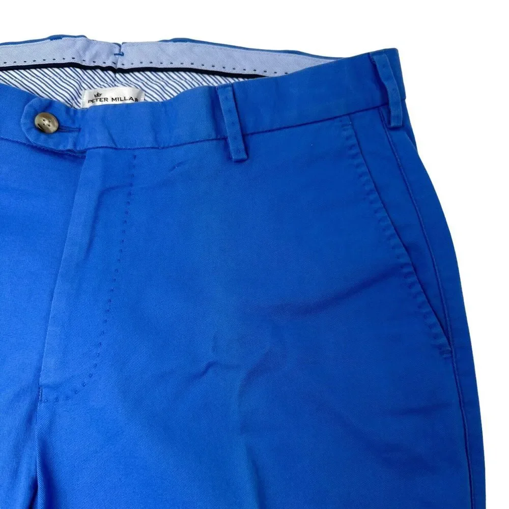 Peter Millar Blue Casual Chino Golf Pants Pima Cotton Spandex Size 33 Stretch‎